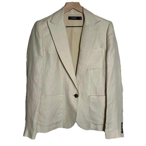Ralph Lauren Black Label Jackets & Blazers - Ralph Lauren Women's Blazer Linen Blend Twill Size 8 Beige Pockets Office Jacket